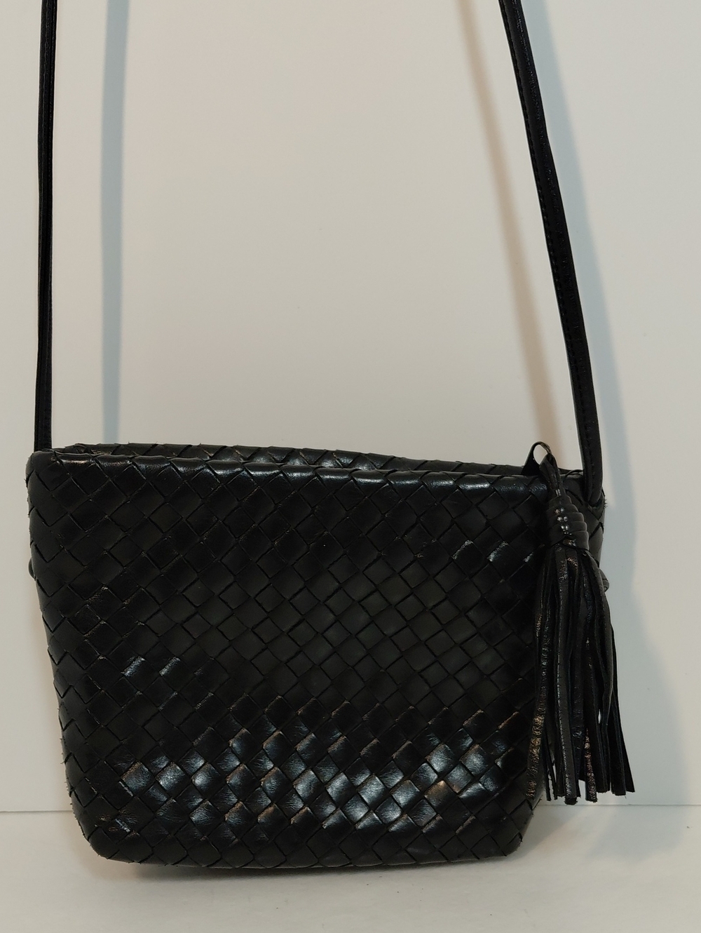Aspects By Lisette - Small- Black Woven Crossbody Bag with Tassel